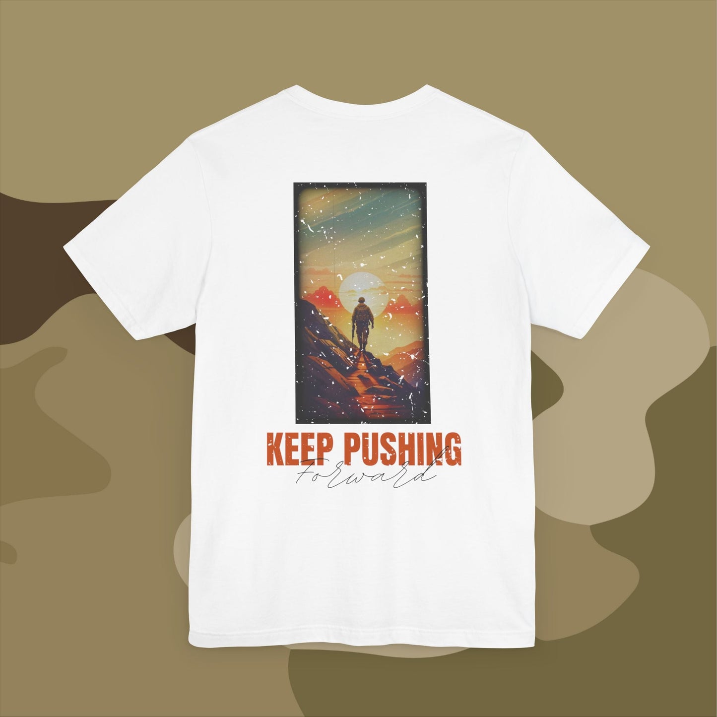 Iconic military silhouette art on a motivational tee