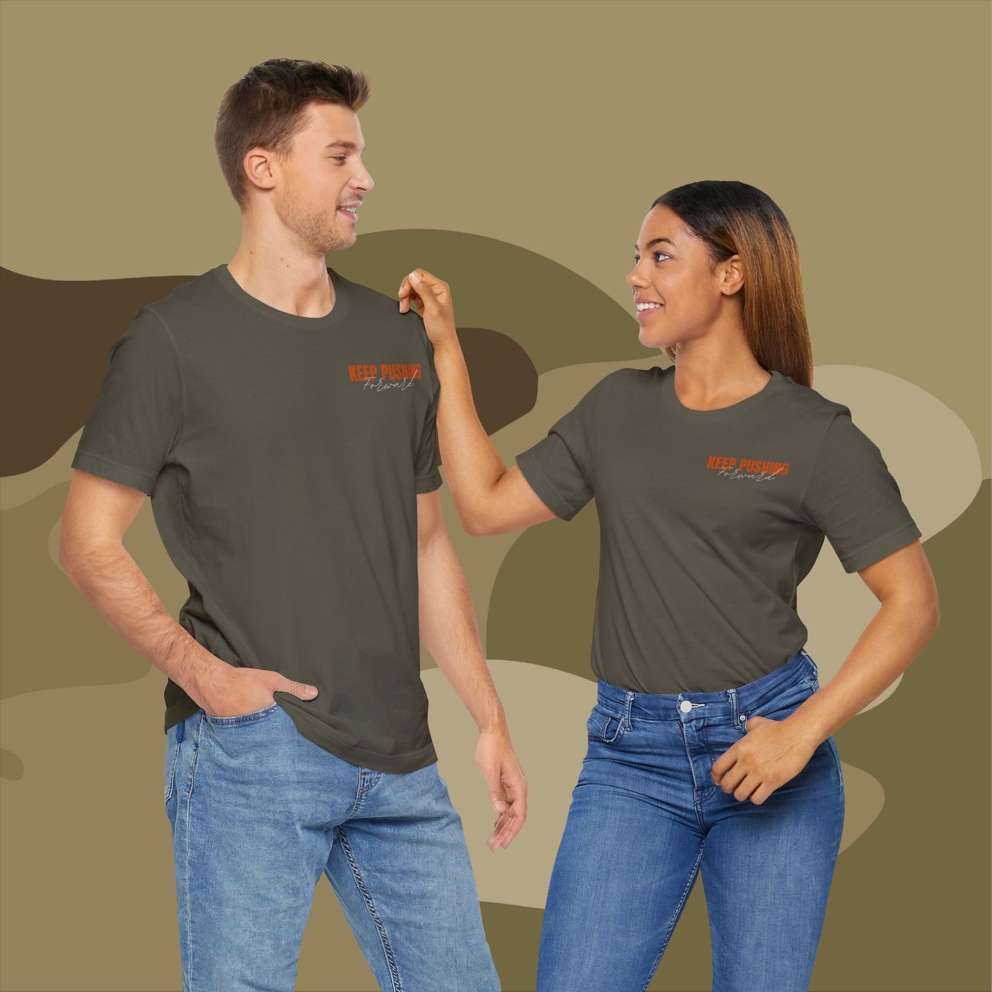 Bold and uplifting message on a military-inspired tee