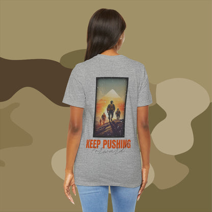 Uplifting and determined military poster-style apparel